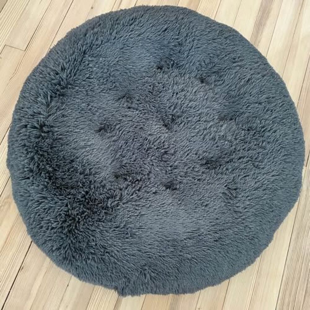 Brand New 40” XL Gray Plush Calming Donut Dog Bed - Round Shag Faux Fur NWOT